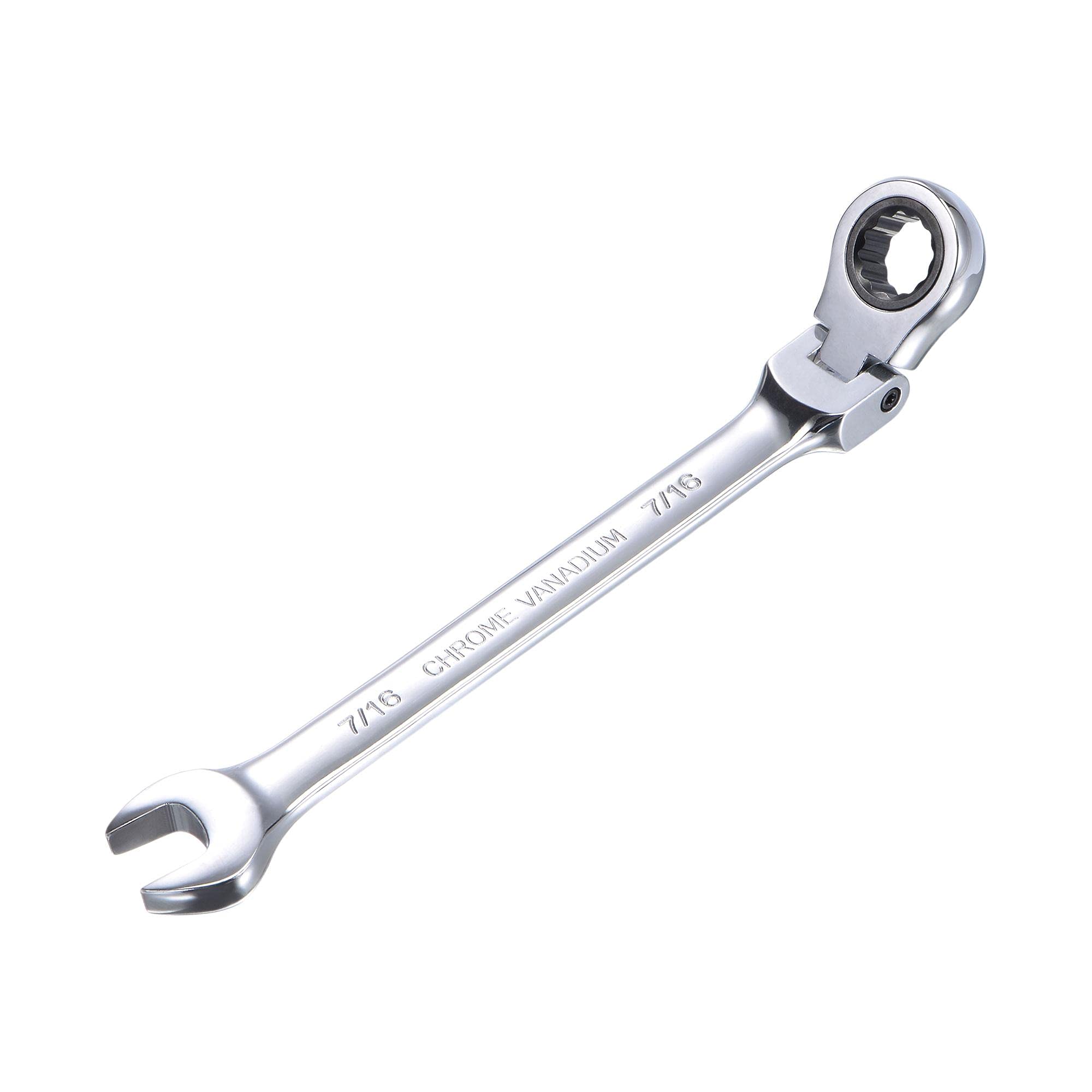 sourcing map 7/16 Inch Flex-Head Ratcheting Combination Wrench SAE 72 Teeth 12 Point Ratchet Box Ended Spanner Tools, Cr-V