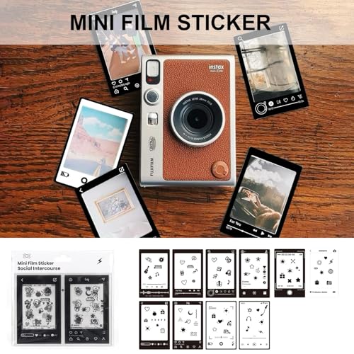 PFUTURE Accessories Kit for Fujifilm Instax Mini EVO Instant Camera - Clear Case, Lens Cap, Adjustable Strap, Mini Photo Album, Screen Protector, DIY Sticker, Brown (No Camera)