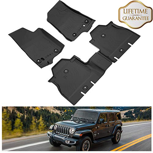 KIWI MASTER Floor Mats Liners Compatible for 2018 2019 Wrangler JL Accessories New Body Jeep 4-Door OEM Floor Liners TPE All Weather Protector Slush Mat Front and Rear Row Black