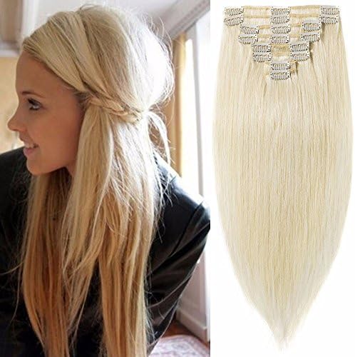 Standard Weft 22 Inch 110g Clip in 100% Real Remy Human Hair Extensions 8 Pieces 18 Clips #60 Platinum Blonde