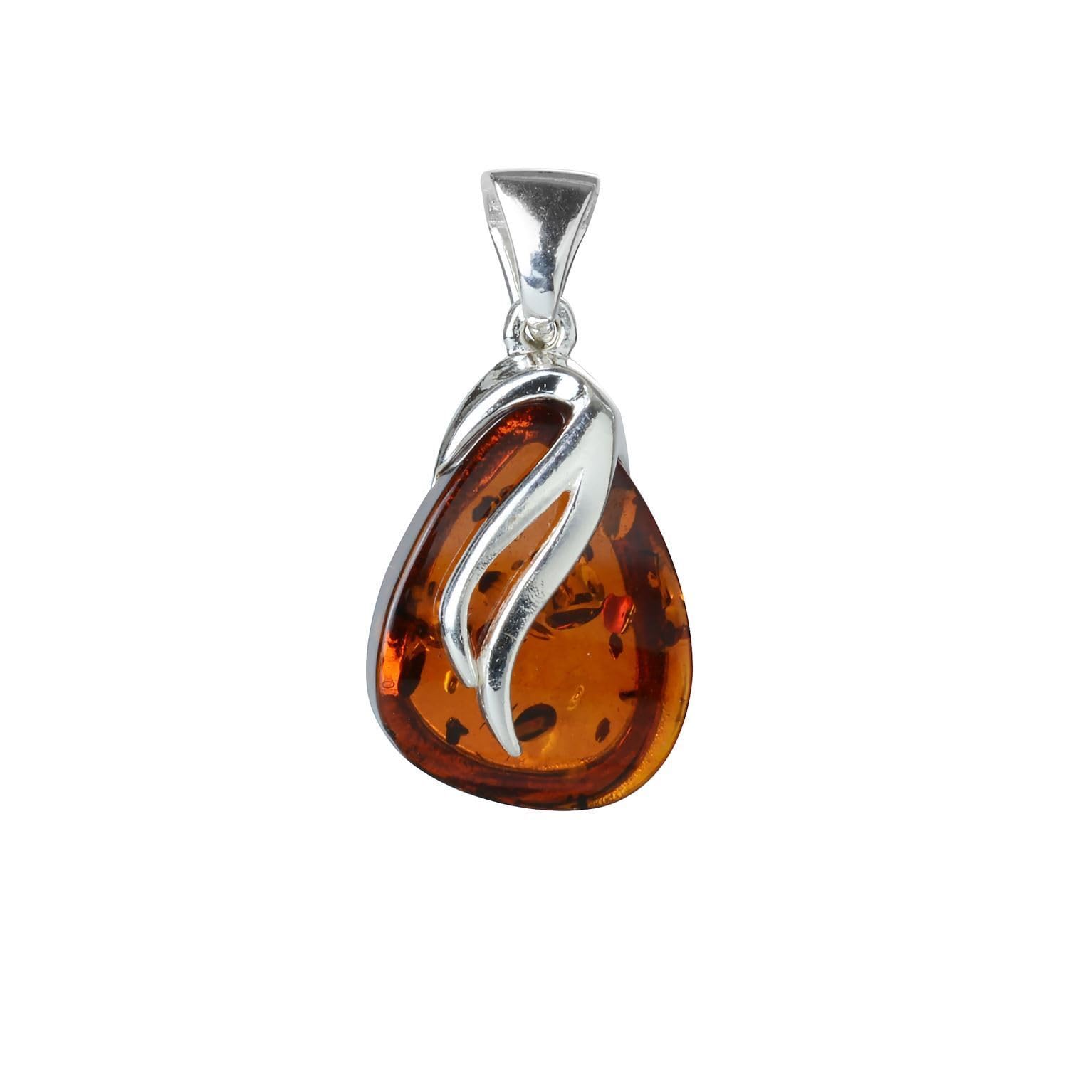 HolidayGiftShops Sterling Silver and Baltic Amber Pear Pendant Yvonne