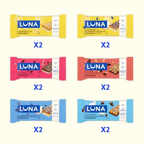LUNA BAR – VARIETY PACK – 6 FLAVORS – GLUTEN FREE SNACK BARS – NON-GMO – PROTEIN BARS – MADE WITH ORGANIC OATS (12 PACK)