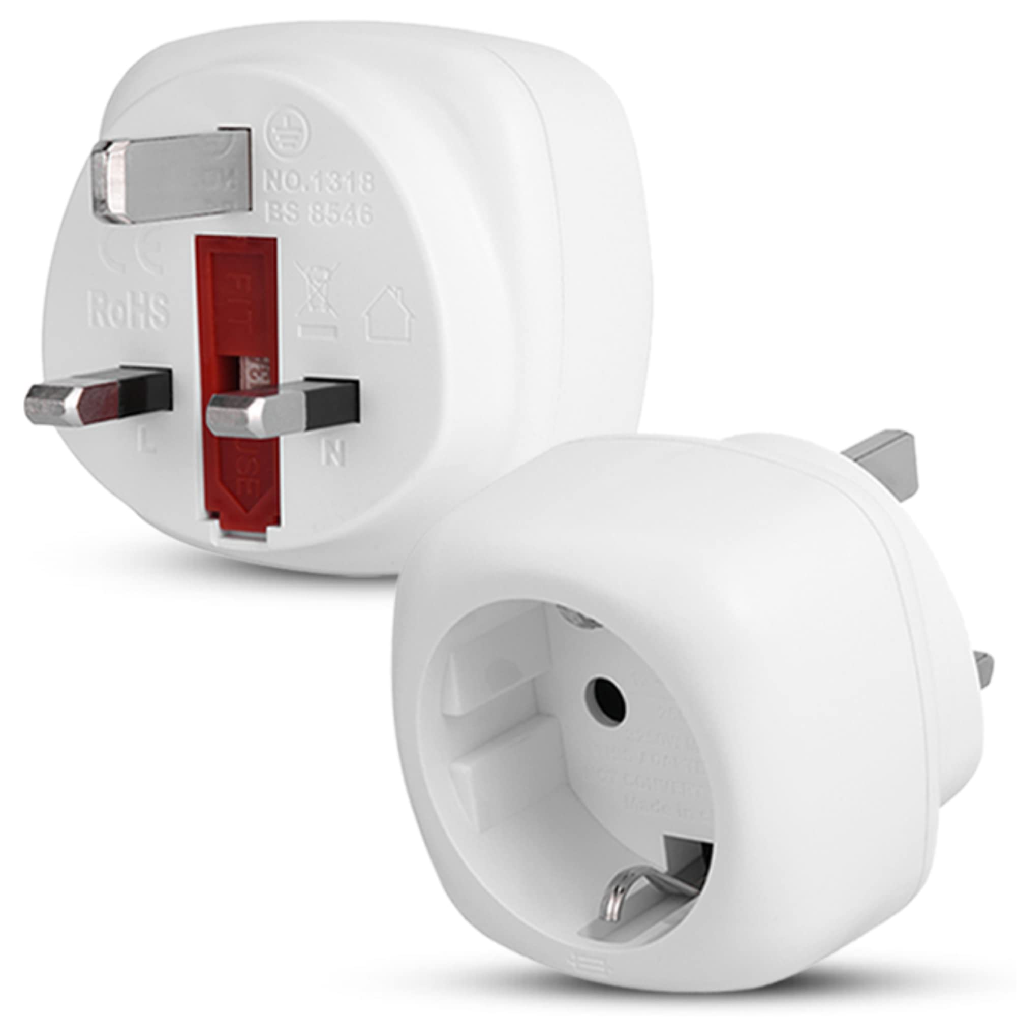 Pack of 1 | Travel Adaptor | EU to UK Plug Adapter | European to UK Adaptor | 2 Pin to 3 Pin | | Euro to UK Plug Adaptor | (White)