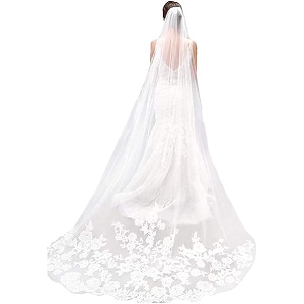 MisShow Ivory Lace Edge Cathedral Length Wedding Bridal Veil  display picture 1