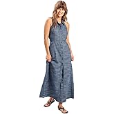 Amazhiyu Women's Linen Button Down Elastic A-Line Maxi Dress Backless