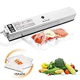 Wuayur Vacuum Sealer,Food Vacuum Packing Machine with Vacuum Hose Automatic Vacuum Sealing System With 15 Pcs Vacuum Sealer Bags[White]