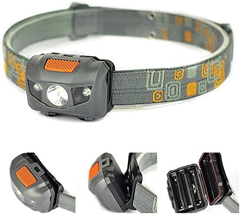 Nicequip Jopuzia® MINI Outdoor Flashlight 3 x LED(1 White + 2 Red) Waterproof 4 Modes Headlamp Headlight Head Torch Flashlight LED Headlamp for Riding, Fishing, Reading, Camping (Gray)