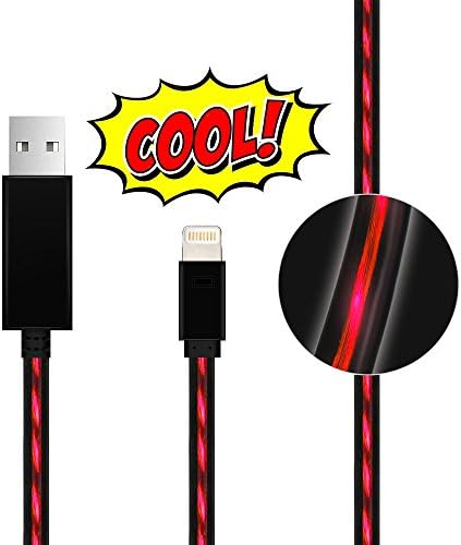 iPhone Cable Lingoboi 3.0FT Sync &amp; Charging Cords Visible Flowing LED Lightning Cable for iPhone 7,SE,5,5s,6,6s,6 Plus,iPad Air,Mini,iPod (Black/Red)
