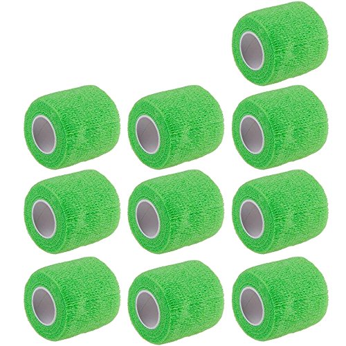 E Support™ 2 Inches X 5 Yards Self Adherent Cohesive Wrap Bandages Strong Elastic First Aid Tape for Wrist Ankle Green Pack of 10