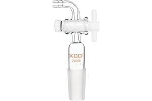 XCD Lab Glass Adapter, Vacuum Flow Control Adapter with PTFE Stopcock, 24/40 Joint and Bent Hose Connection for Laboratory Su