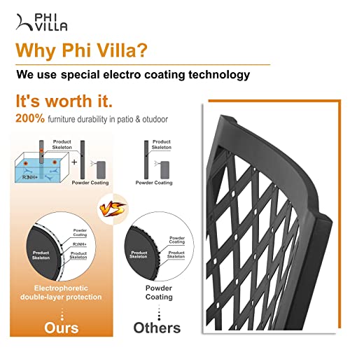 PHI VILLA Stackable Metal Outdoor Patio Chairs, Black Patio Outdoor