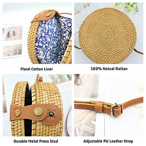 Handwoven Round Rattan Bag for Women Bali Ata Straw Bags Adjustable