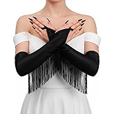 Yikisdy Fingerless Vintage Opera Gloves Long Tassel Satin Glove Fringe Gloves Pageant 1920s Party Costume for Women and Girls