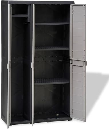 Lechnical Garden Storage Cabinet Storage Box Tall Plastic Storage Cupboard Outdoor Tool Toys Organiser Locker Shed Lockable Without Lock 3 Doors 4 Shelves Black And Grey Amazon Co Uk Kitchen Home