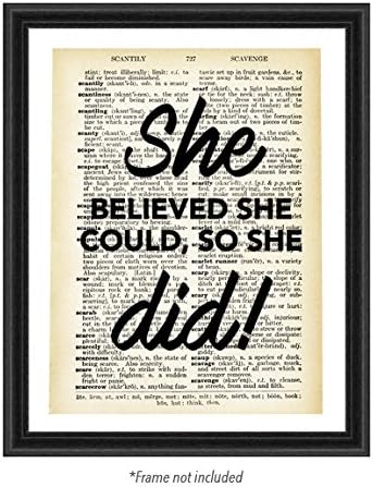 She Believed She Could So She Did Vintage Dictionary Page Art Print Poster Upcycled Antique Old Female Girl Home Wall Decor Office Dorm Woman Girly Motivational Inspirational Entrepreneur Gym (8 x 10)