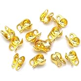 600PCS Bead Clasps Open Tips Knot Covers Clamshell End Cap Crimps Beads Ball Chain Connector Clasp for Jewelry Making DIY Crafts (Mixed Size 1.5mm 2mm 2.4mm) Gold