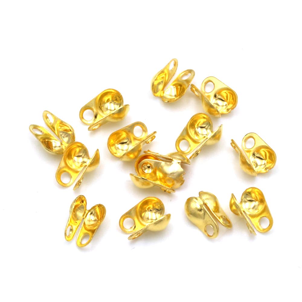 600PCS Bead Clasps Open Bead Tips Knot Covers Clamshell End Cap Crimps Beads Ball Chain Connector Clasp for Jewelry Making DIY Crafts (Mixed Size 1.5mm 2mm 2.4mm) Gold