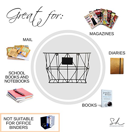 2 Wall Mount Mail Organizers - Black Metal Wire Magazine Storage Baskets for Home and Office
