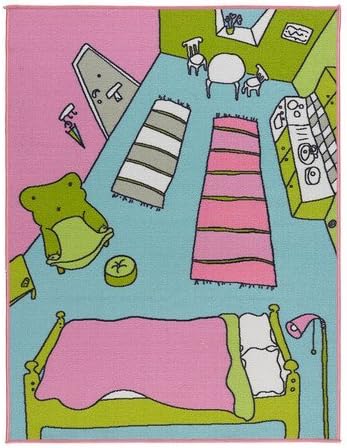 Rummet IKEA Rug- Low Pile [Pink, Powder Blue, Green] Depicts the Inside of A House-Fun to Play House with Dolls