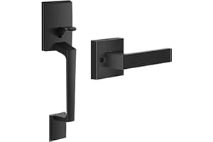 voxmude Front Door Handle Heavy Duty, Single Cylinder Modern Exterior Door Handle with Entrance Passage Lever, Interior Lever Reversible for Right and Left Sided Doors, Lower Half Grip (Matte Black)