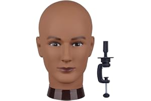 NEWSHAIR Bald Mannequin Head Male Professional Cosmetology for Wig Making and Display, Hat, Helmet, Glasses or Masks Display Head Model with Free Clamp Stand (Dark Brown)