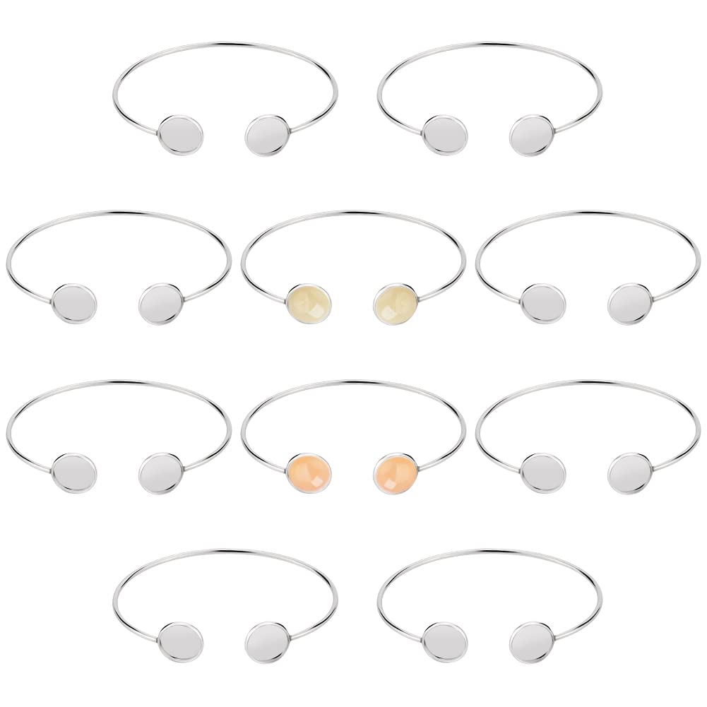 WEBEEDY 10pcs 12mm Blank Cuff Bracelet Bezel Trays Blank Settings Bangle Bracelet for Jewelry Making DIY Gift for Valentine's Day Mother's Day
