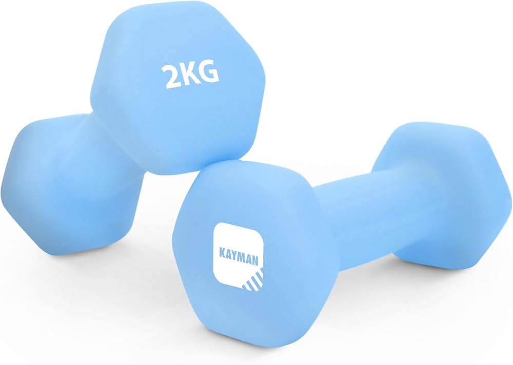 KAYMAN Neoprene Dumbbell Pair 2kg Anti-Slip Grip Hex Edges Water-Resistant