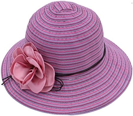Tomily Women Summer Sun Hat Caps with Flower Outdoor UPF 50+ Beach hat (Pruple)
