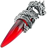 Men's Stainless Steel Pendant Necklace Crystal Silver Red Dragon Wolf Tooth Tribal -With 23 Inch Chain
