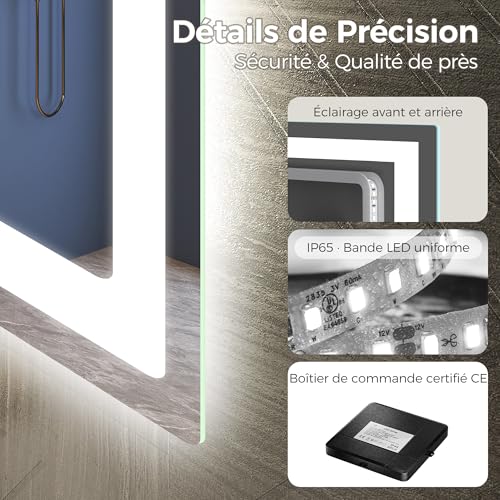 STARLEAD Mirror-LED-Bathroom-with-Lighting and Bluetooth, Anti-fog, 3 Colours Light, Dimmable, Memory, IP44, Tempered Glass, Horizontal/Vertical