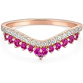 Ruby Diamond V Shaped Enhancer Band for Women 14k Rose Gold Dainty Stacking Ring Curved Wedding Band Anniversary Jewelry Gift for Wife