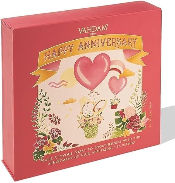 VAHDAM, ANNIVERSARY TEA GIFT SETS (7.05OZ/100+ CUPS) GIFT BOX FOR COUPLE | 4 LOOSE LEAF TEA – GREEN TEA, HERBAL TEA | GLUTEN FREE, NON GMO | GIFTS FOR WOMEN, GIFTS FOR MEN, GIFTS FOR HIM/HER