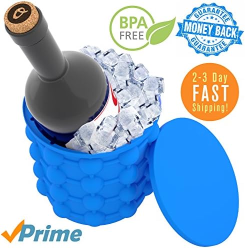 Ice Genie Cube Maker - Best Dual Chamber Party Ice Bucket with Lid - Easy Release Silicone Ice Cube Tray - Extra Large 5.7" x 5.2" Arctic Ice Molds - Best Kitchen Tool Gift for Him/Her/Men/Women