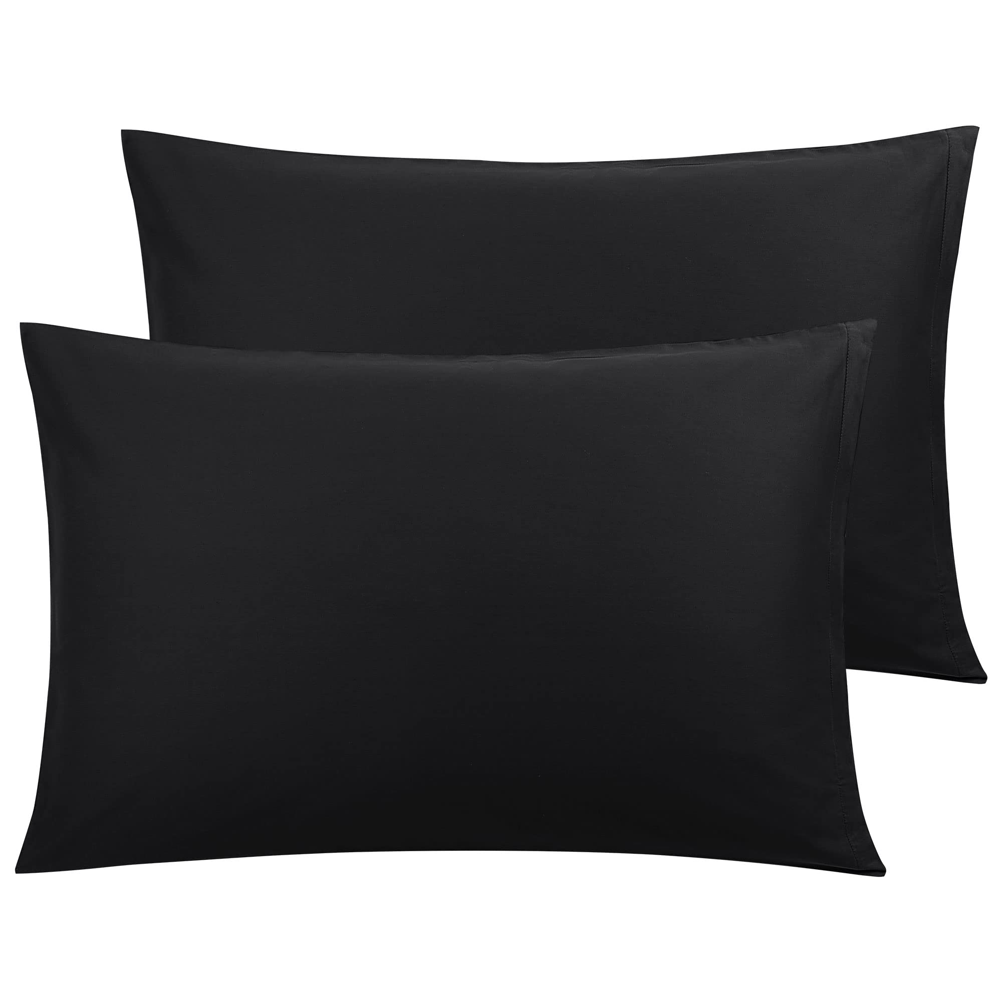 PiccoCasa 100% Cotton Pillowcases Set of 2, Soft Breathable Pillow Covers with Zipper Closure Bedroom Modern Hotel Pillow Case Black 50 x 90cm
