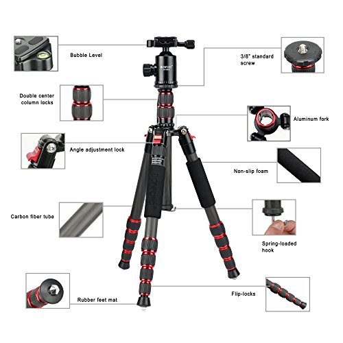 BONFOTO B690C Portable Carbon Tripod Monopod Kit & Ball Head Compact for Canon Sony, Nikon, Samsung, Panasonic, Olympus, Kodak, Fuji, DSLR Cameras and Video Camera