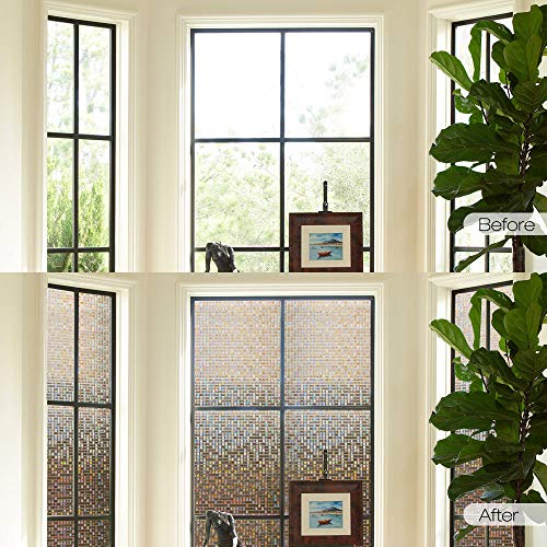 rabbitgoo Stained Glass Privacy Window Film, Mosaic Pattern Static