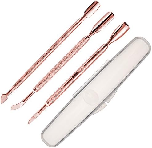 Hotop 3 Pieces 5.3 Inch Cuticle Pusher Cuticles Remover Nail Manicure Tools with Storage Box, Stainless Steel, Rose Gold