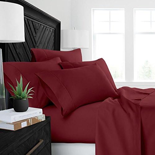 SUNSHINE BEDDING New Collection 100% Egyptian cotton 800 thread count 15" pocket 4-Piece Bed Sheet Set Solid Burgundy, Queen