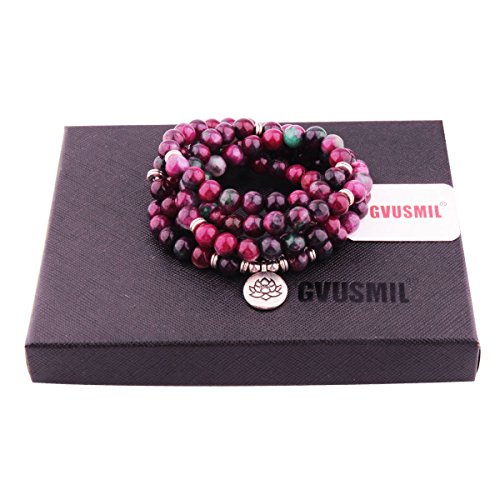 GVUSMIL 108 Mala Beads Wrap Bracelets Charm Natural Gemstone Colorful Mala Bead Bracelet
