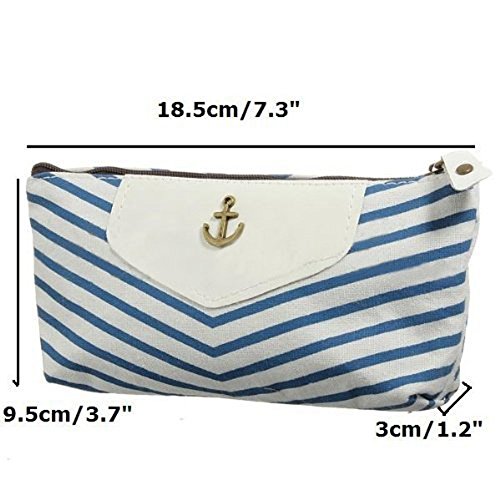 Sealike Classic Navy Style Striped Pen Bag Pencil Case Pen Holder Cosmetic Bag Pouch Bag for Women Teen Girls with Stylus Light Blue