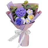Cenyn Crochet Flowers,Rose Artificial Flower Bouquet Packaging,Beautiful Crochet Flowers Suitable for Family Table Decoration, Gifts for Mother's Day,Women,Girlfriend,Mother, Birthday Wedding (Purple)