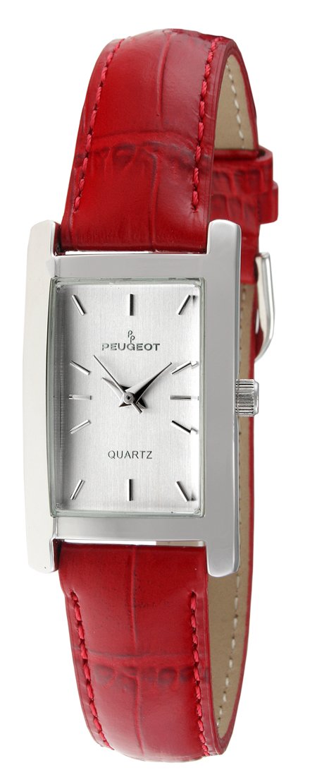 Peugeot Women Rectangular H Shape Wrist Watch with Matching Wrist Strap, Red, H Shape Women Watch