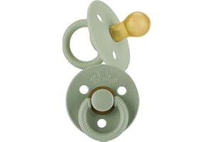 Itzy Ritzy Natural Rubber Pacifiers (Set of 2) – Baby Pacifiers with Cherry-Shaped Nipple & Large Air Holes for Added Safety; Set of 2 Binkies in Agave & Succulent (Ages 6 – 18 Months)