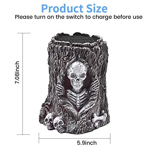 MAOKOT Halloween Solar Lights Outdoor, Flickering Flame Solar Lights, Outdoor Halloween Decoration Lights, Solar Powered Burning Skull Lights Halloween Decor for Deck Yard, 2 Pack