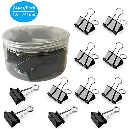 Binder Clips 1.6-Inch Large Paper Clamps, 24 Pack (1.6"- Black)