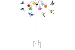 Liitrton Glass Hummingbird Feeders with Shepherds Hook for Outdoors Hanging 6 Hand-Blow Glass Hummingbird Feeder Balls, Adjustable Hight Bird Feeder Pole for Outside Garden Decor