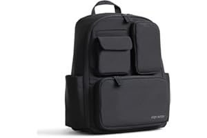 Itzy Ritzy Utility Diaper Bag Backpack – Features 17 Pockets (Including 2 Insulated Bottle Holders) & Trolley Sleeve and Includes Stroller Straps & Changing Pad – Part of the Belong Collection (Black)