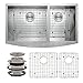 PKB Handmade Farmhouse Undermount Kitchen Sink Stainless Steel 60/40 Double Basin 30”x20”x9” with Dish Grid & Drain Strainer Kit
