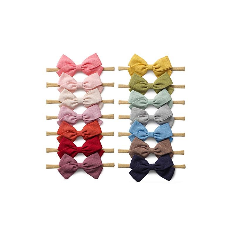 14 Pack Baby Girls Nylon Headbands Linen Hair Bows Hairbands Handmade Hair Accessories for Newborn Infant Toddlers Kids