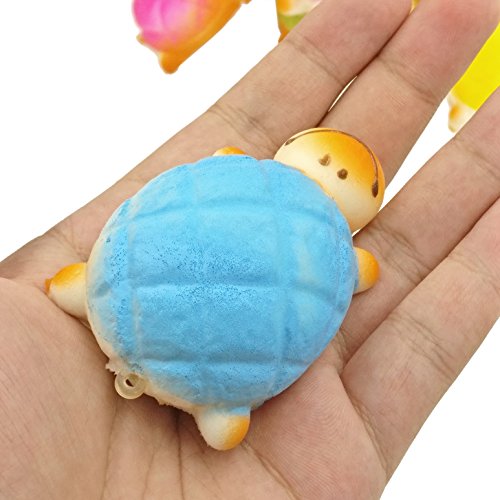 R.FLOWER 5PCS 3" Jumbo Soft Rising Colorful Turtle Cute Kawaii Key Pendant Bread Bun Rope Random Color